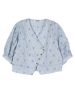 Ximena Blue Printed Cotton Three-Quarter Sleeve Top